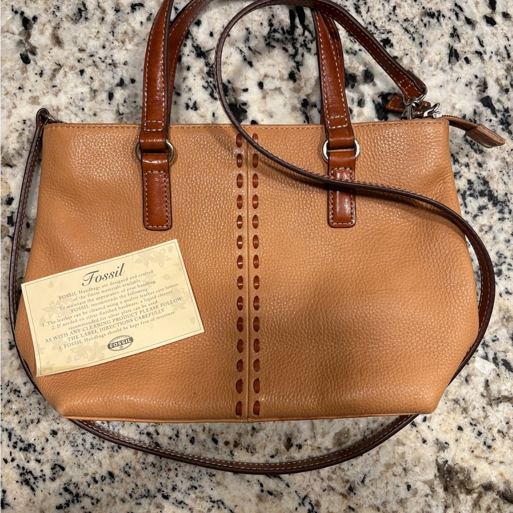Fossil Tan and Brown Shoulder Bag with Braided Detail
